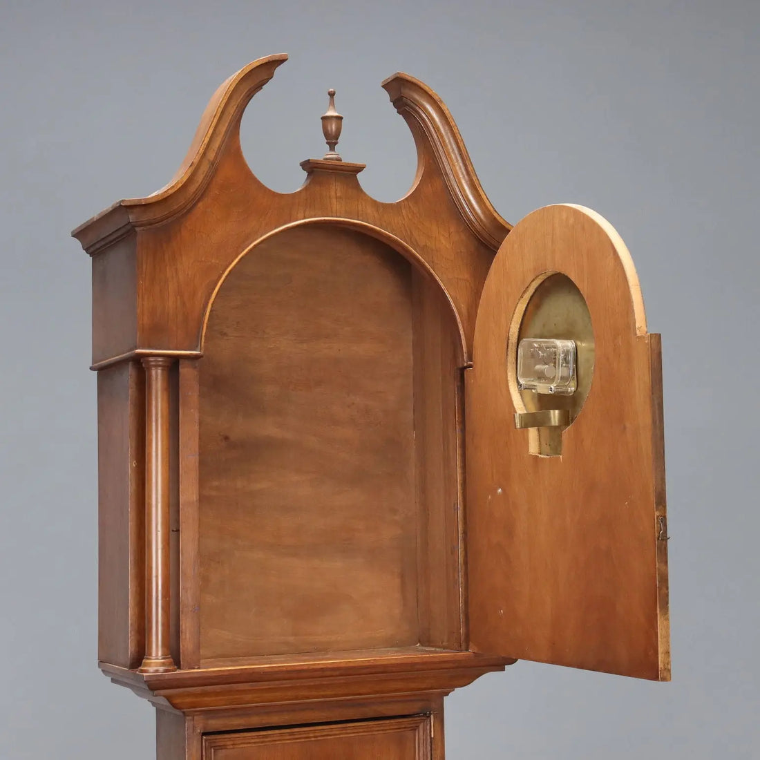 Antique Tower-Shaped Clock Walnut Metal Italy XX Century
