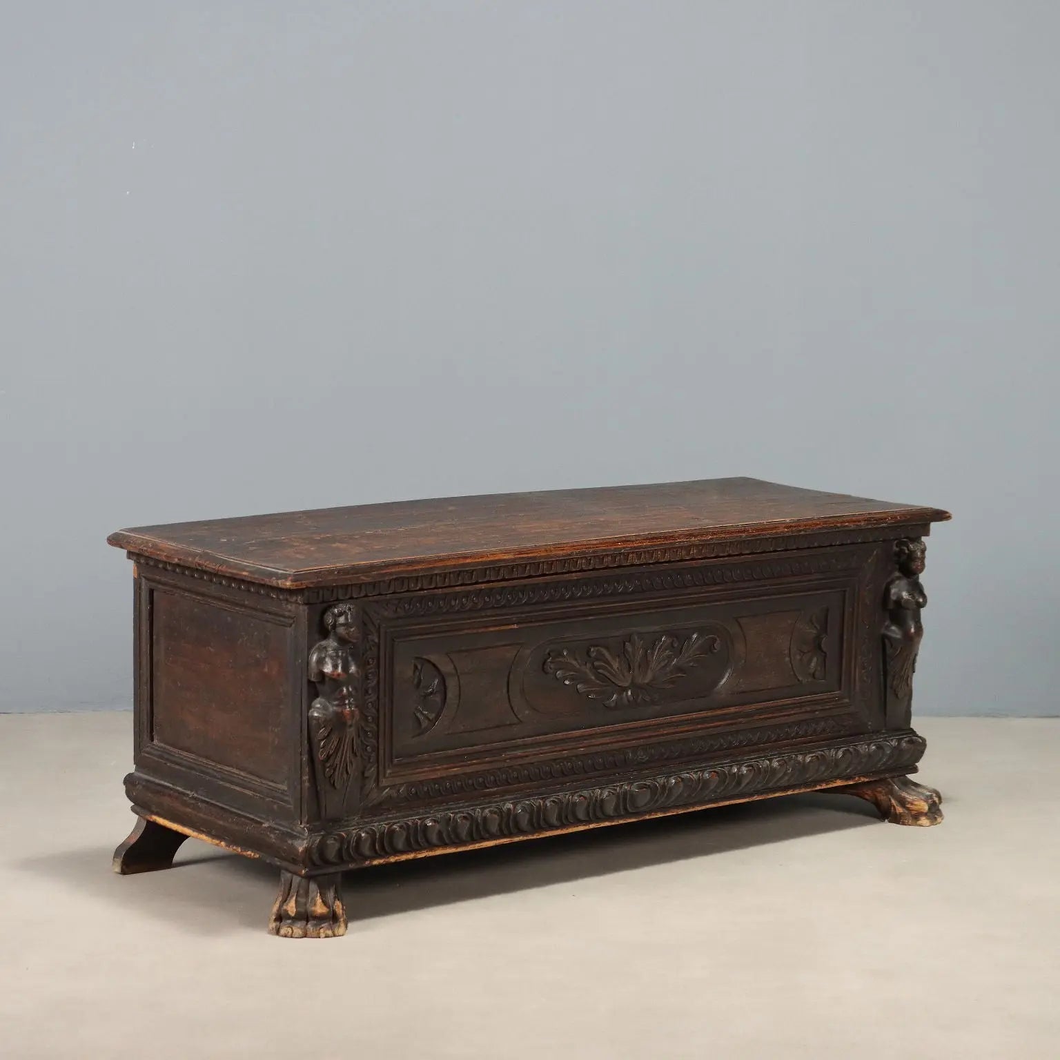 Antique Chest Walnut Carved Front Italy XIX Century