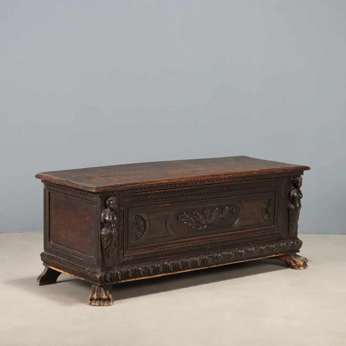 Antique Chest Walnut Carved Front Italy XIX Century