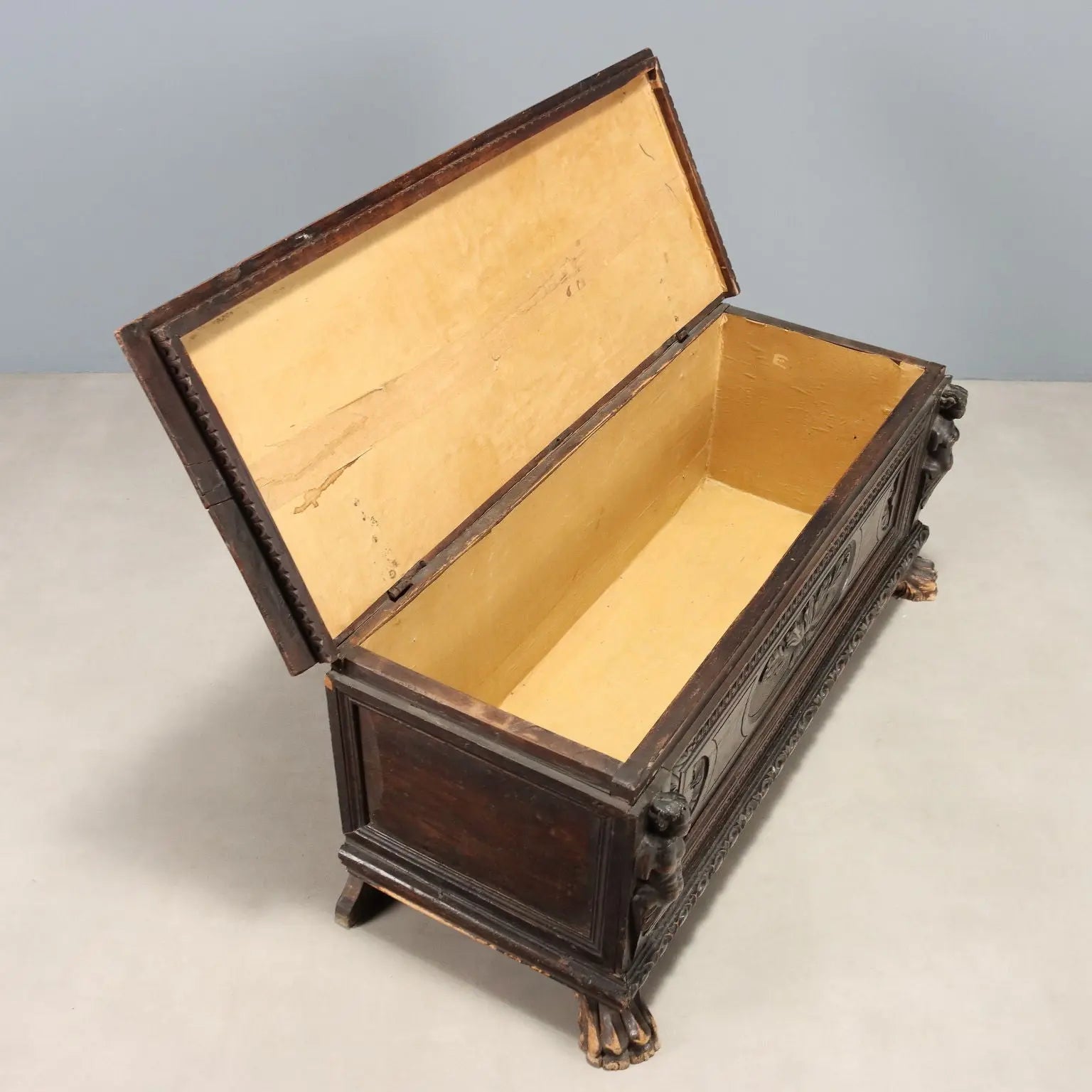 Antique Chest Walnut Carved Front Italy XIX Century