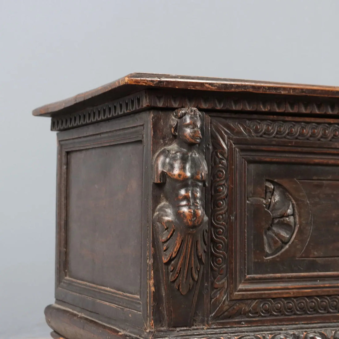 Antique Chest Walnut Carved Front Italy XIX Century