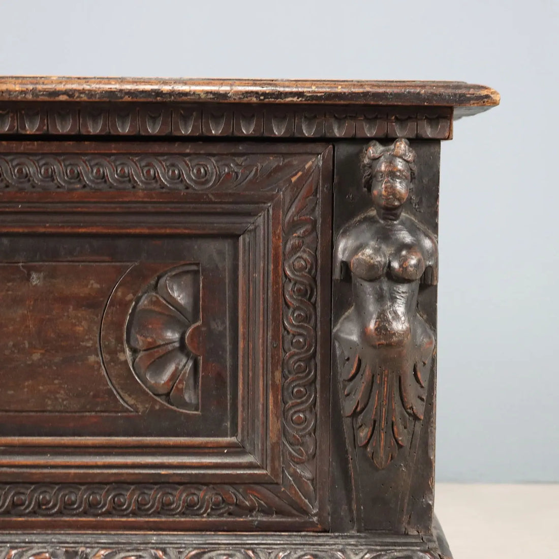 Antique Chest Walnut Carved Front Italy XIX Century