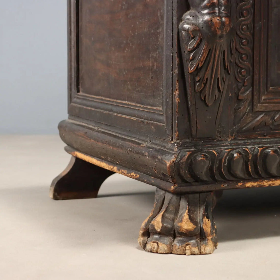 Antique Chest Walnut Carved Front Italy XIX Century