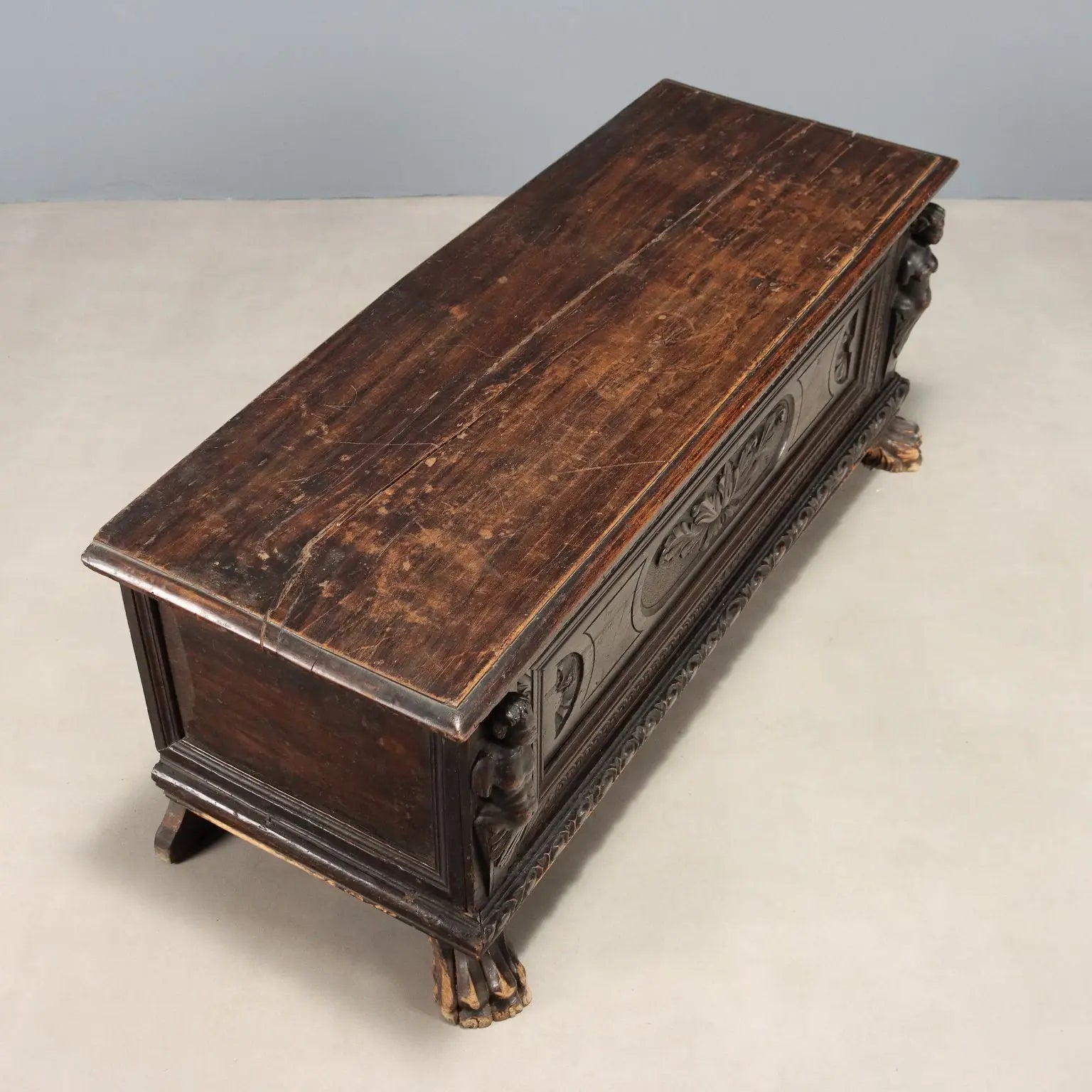 Antique Chest Walnut Carved Front Italy XIX Century