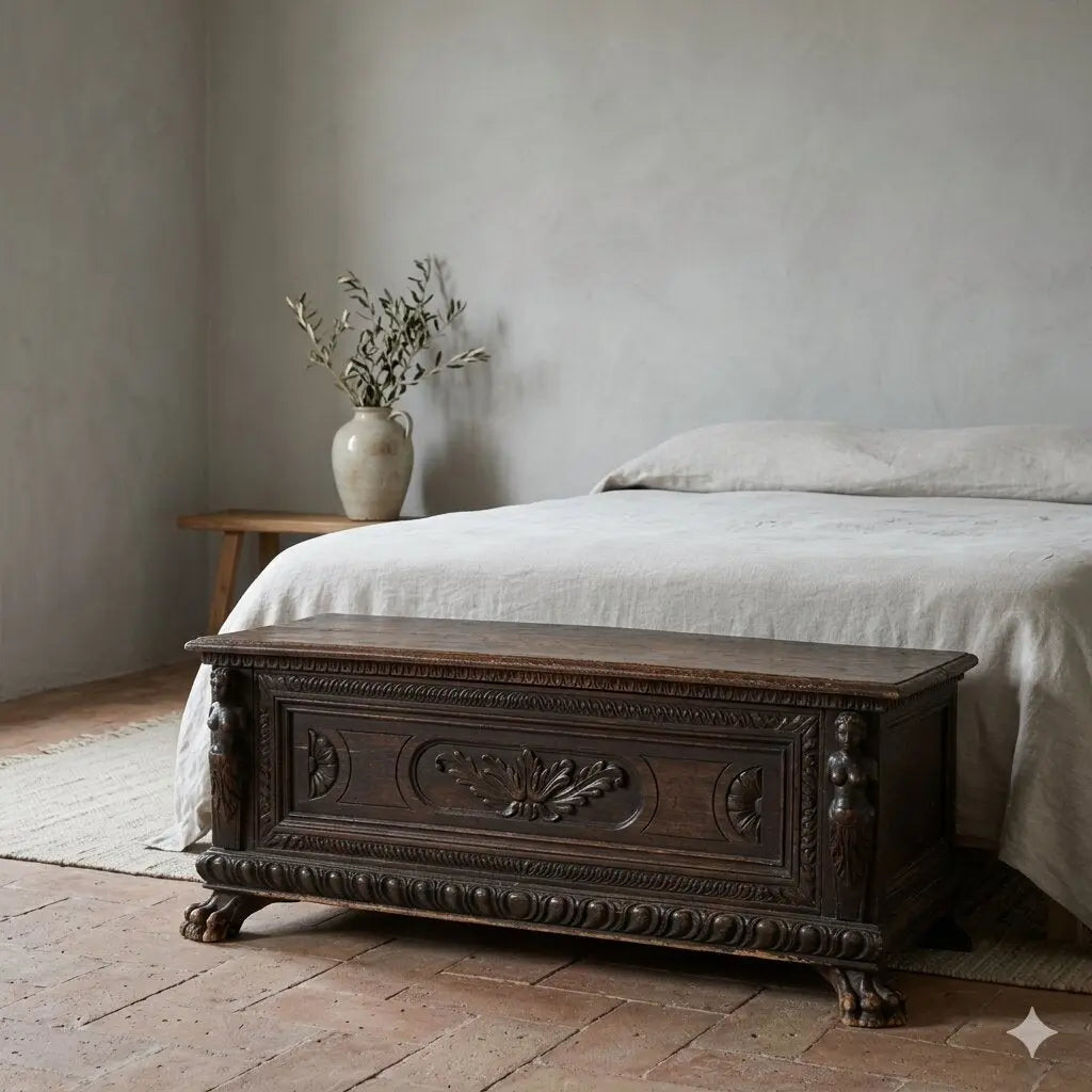 Antique Chest Walnut Carved Front Italy XIX Century