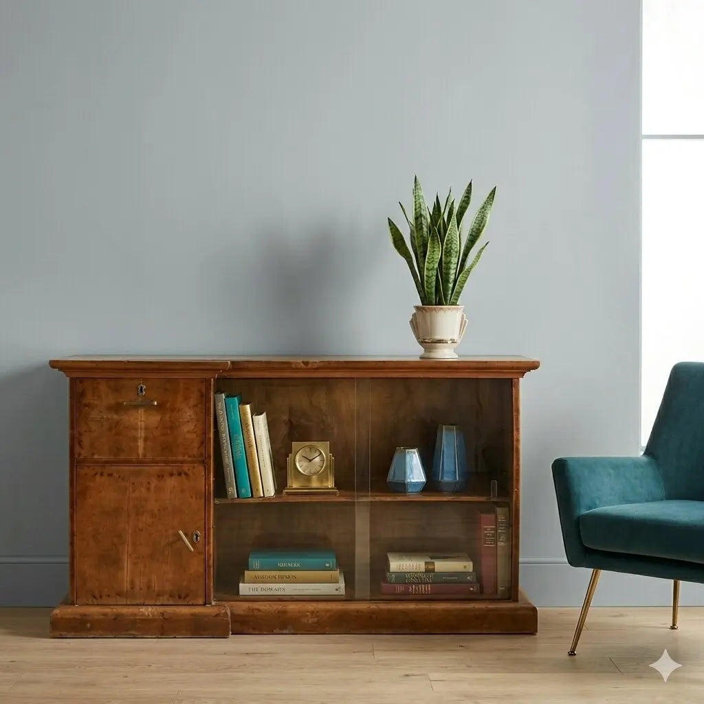 Antique Showcase Art Déco Walnut Maple Veneer XX Century