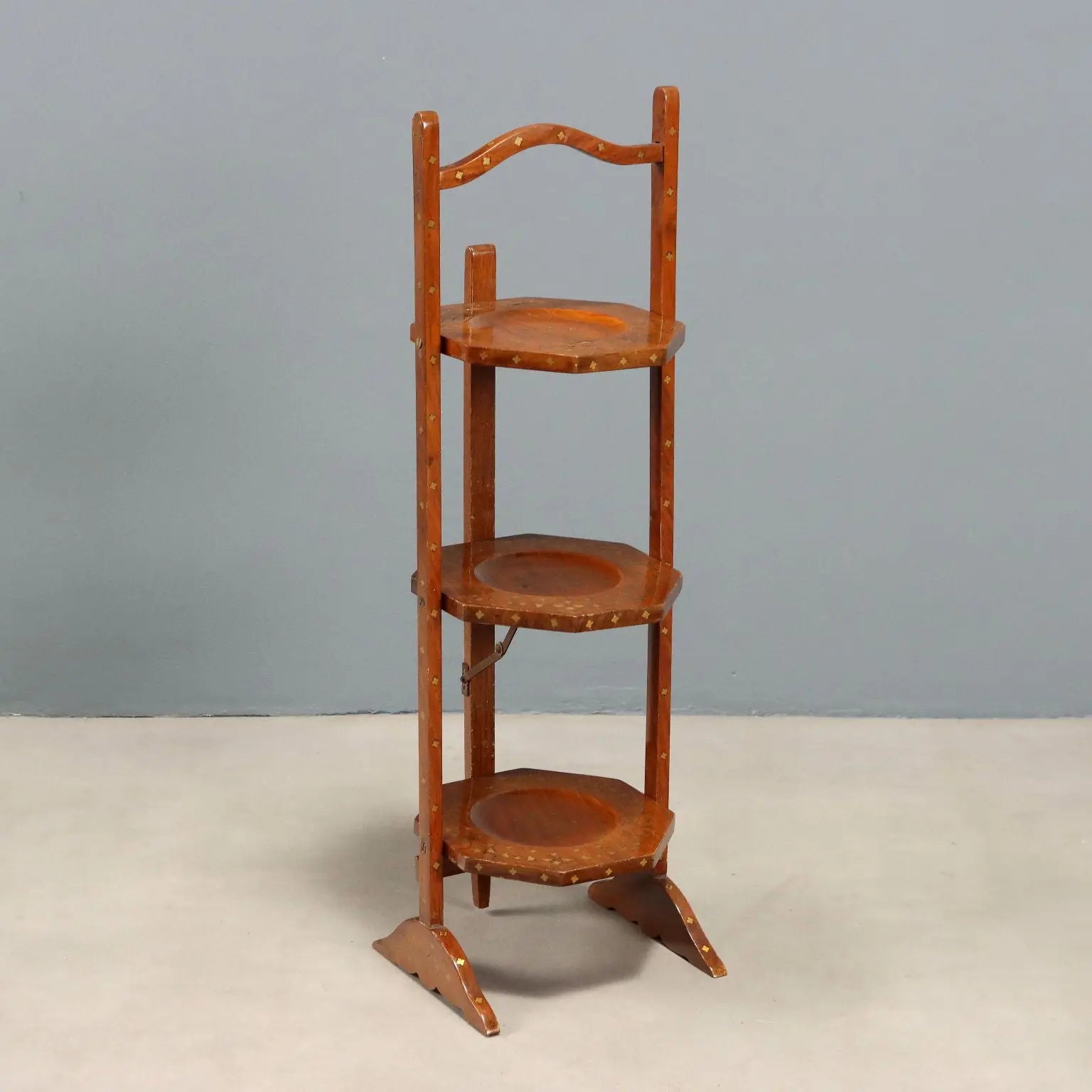 Antique Valet Walnut Inlays Brass Italy Late XIX Century