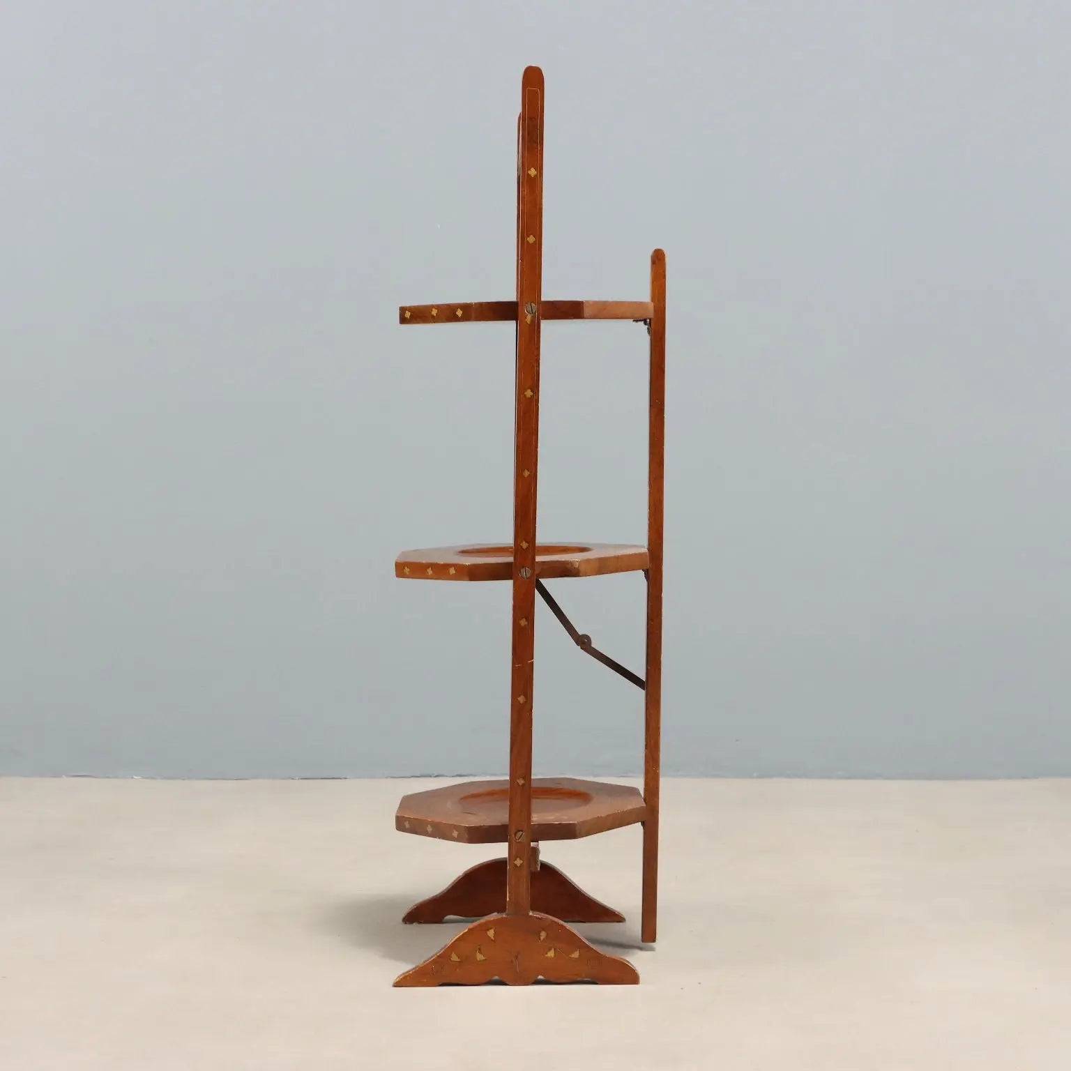 Antique Valet Walnut Inlays Brass Italy Late XIX Century