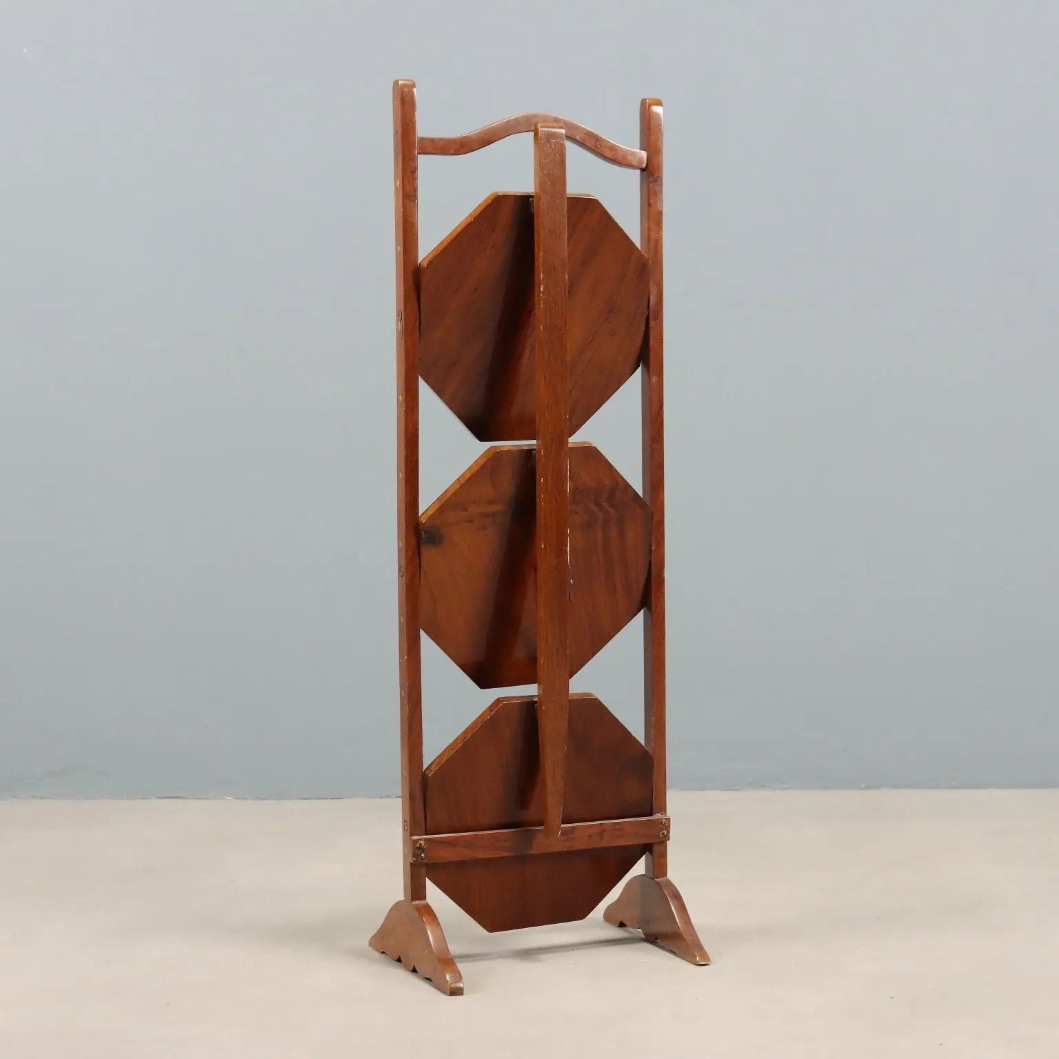 Antique Valet Walnut Inlays Brass Italy Late XIX Century