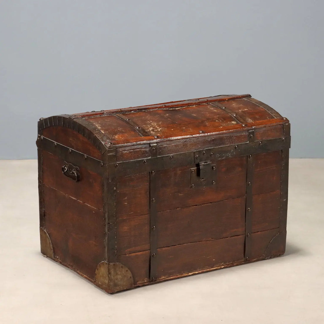 Antique Trunk Walnut Painted Oak Iron Italy XIX Century