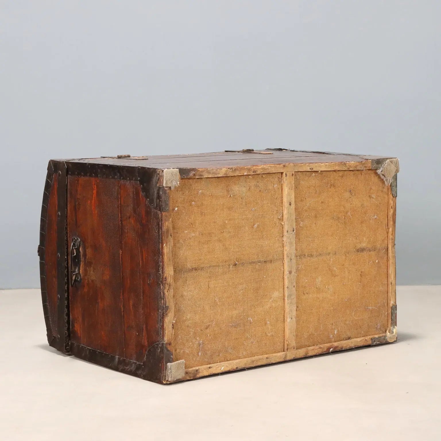 Antique Trunk Walnut Painted Oak Iron Italy XIX Century