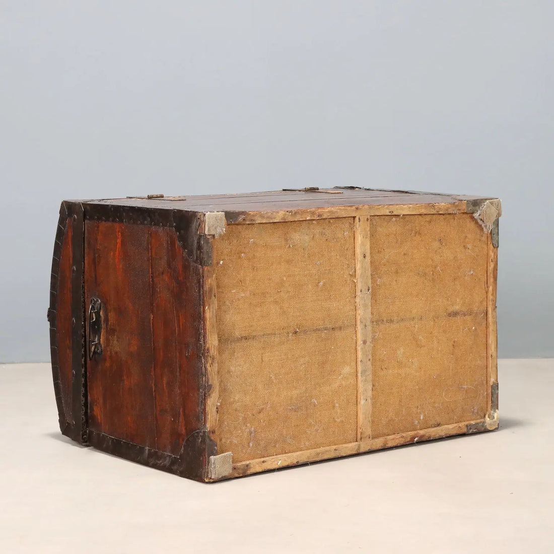 Antique Trunk Walnut Painted Oak Iron Italy XIX Century