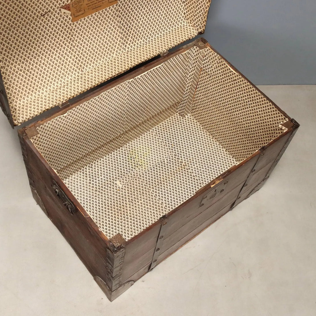 Antique Trunk Walnut Painted Oak Iron Italy XIX Century
