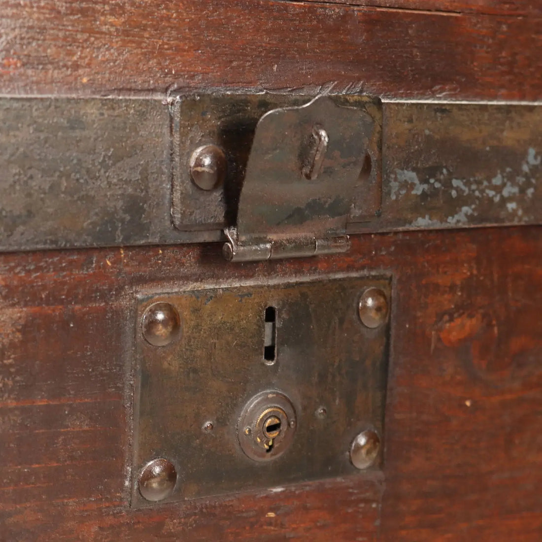 Antique Trunk Walnut Painted Oak Iron Italy XIX Century