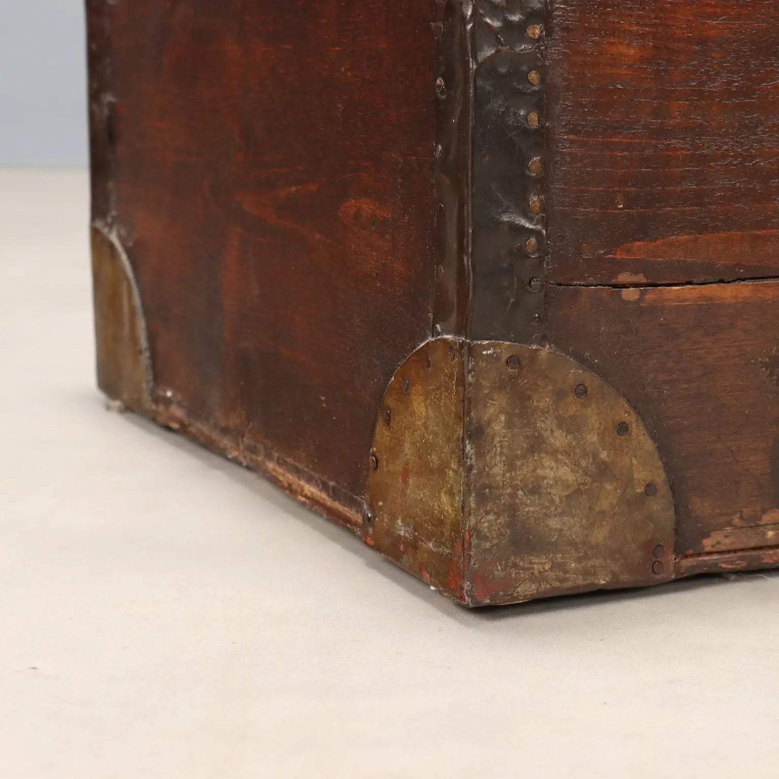 Antique Trunk Walnut Painted Oak Iron Italy XIX Century
