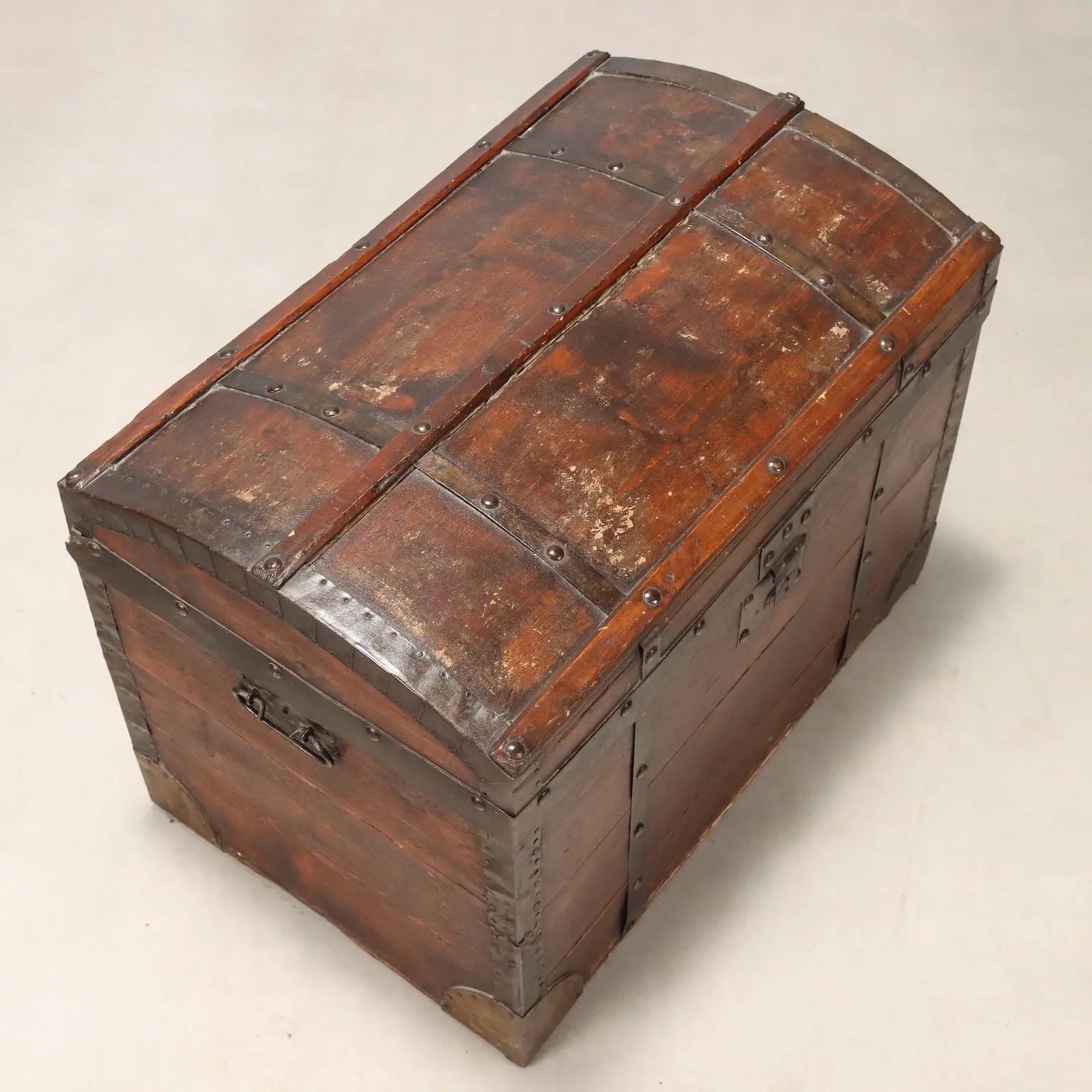 Antique Trunk Walnut Painted Oak Iron Italy XIX Century