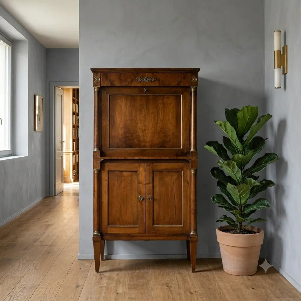 Empire Secrétaire in Walnut with Chiseled Bronzes