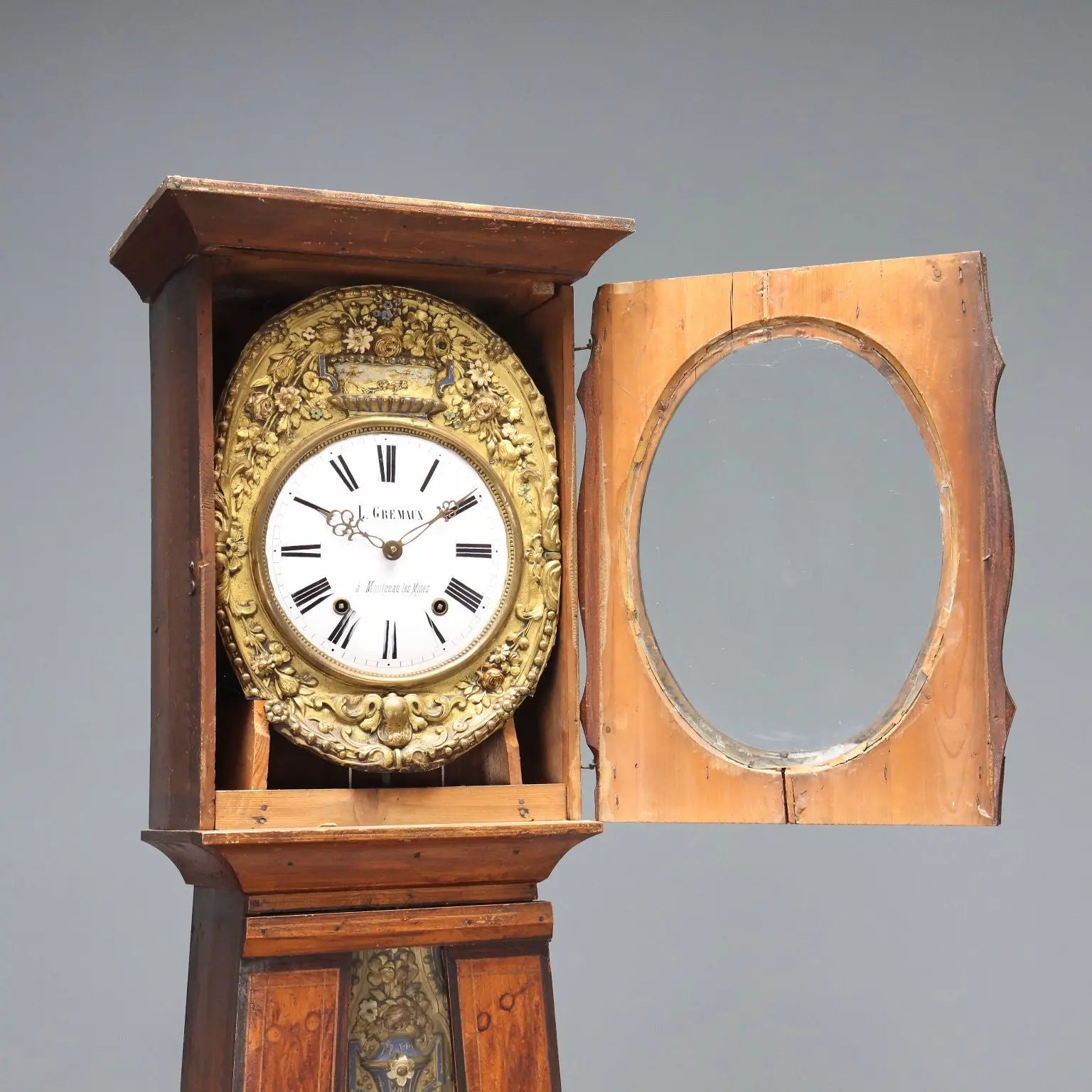 Antique Pendulum Clock L. Gremaux Wood Metal XIX Century
