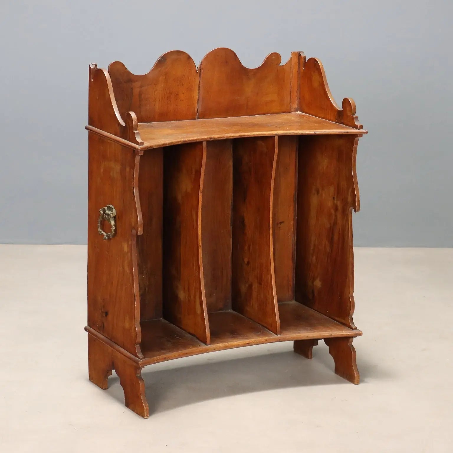 Small Antique Portable Bookcase Walnut Carvings XIX Century