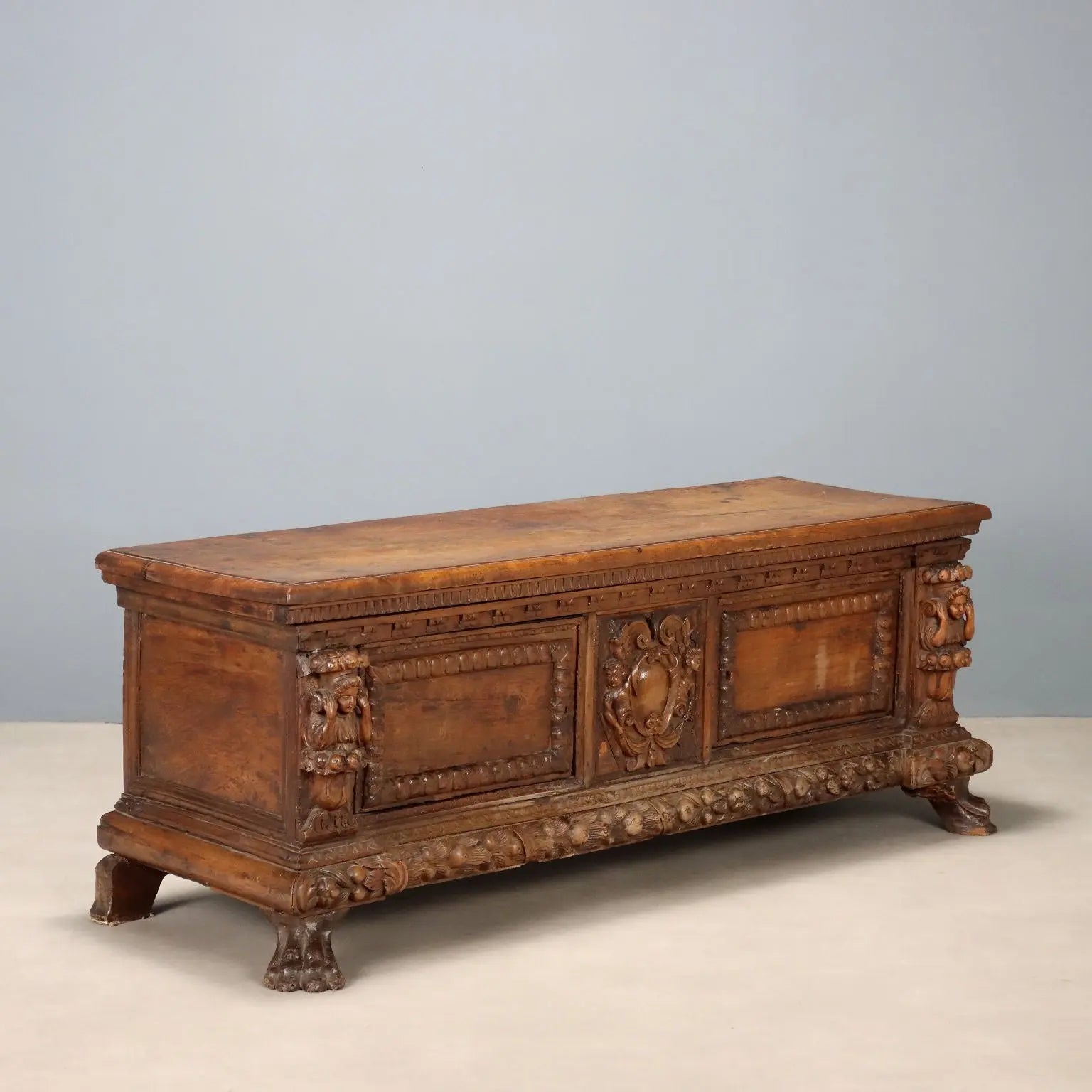 Antique Baroque Chest Walnut Decorations Italy XVIII Century