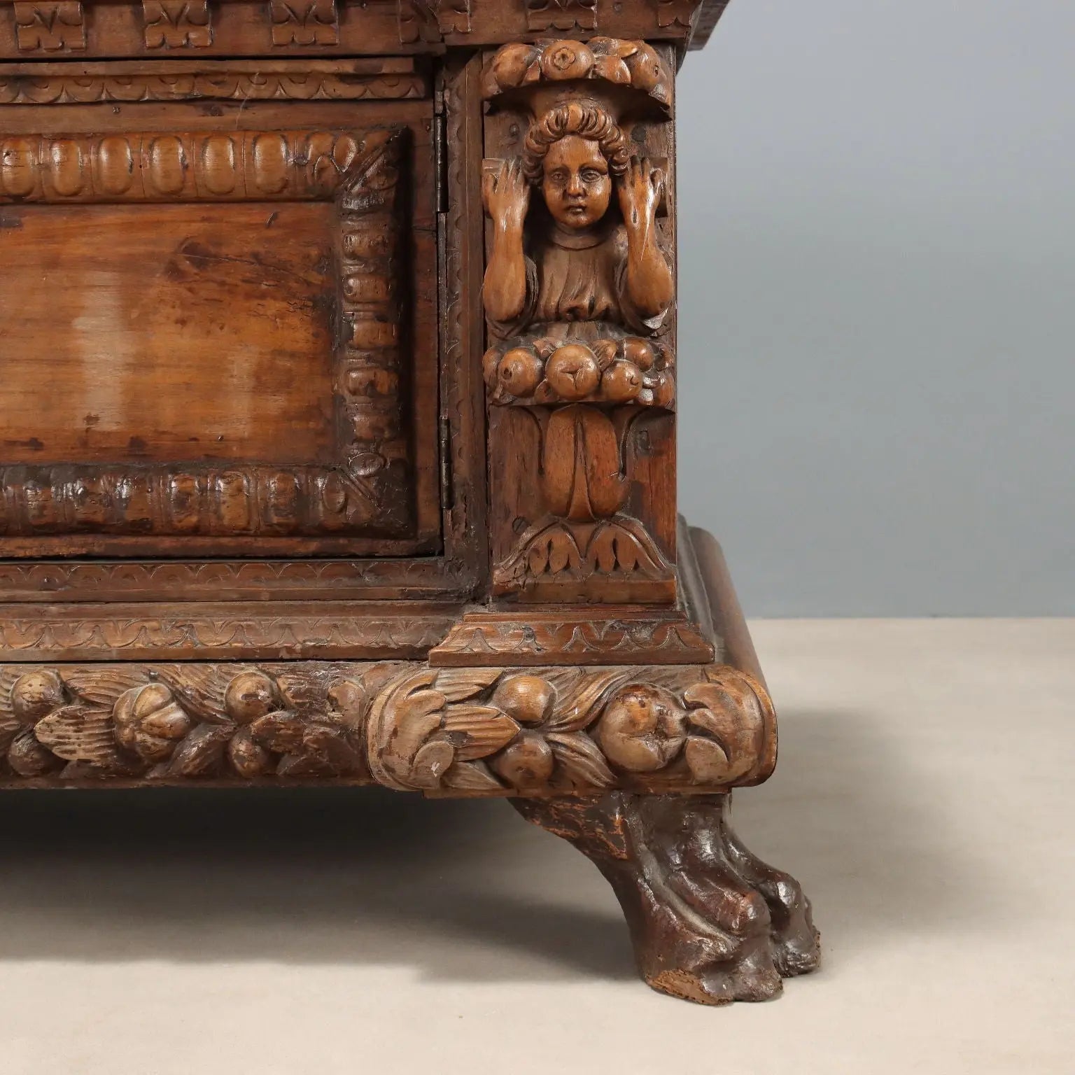 Antique Baroque Chest Walnut Decorations Italy XVIII Century