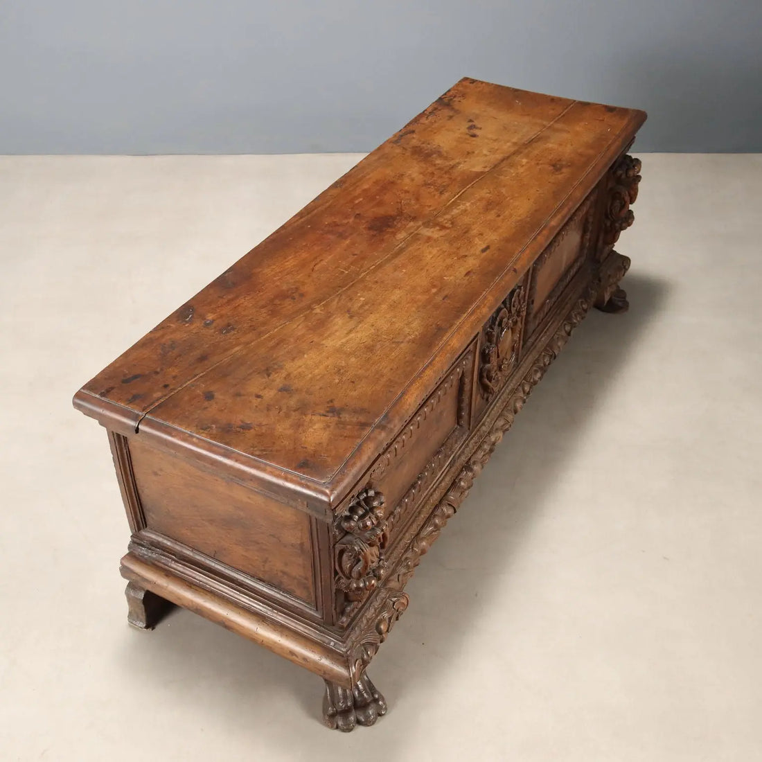 Antique Baroque Chest Walnut Decorations Italy XVIII Century