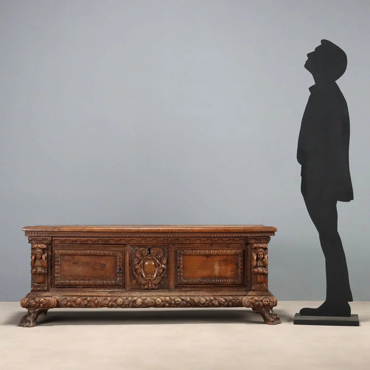 Antique Baroque Chest Walnut Decorations Italy XVIII Century