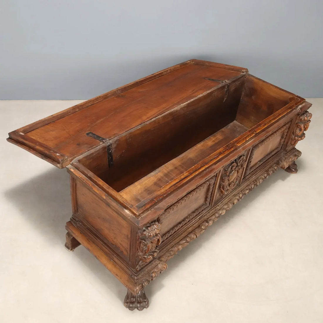 Antique Baroque Chest Walnut Decorations Italy XVIII Century
