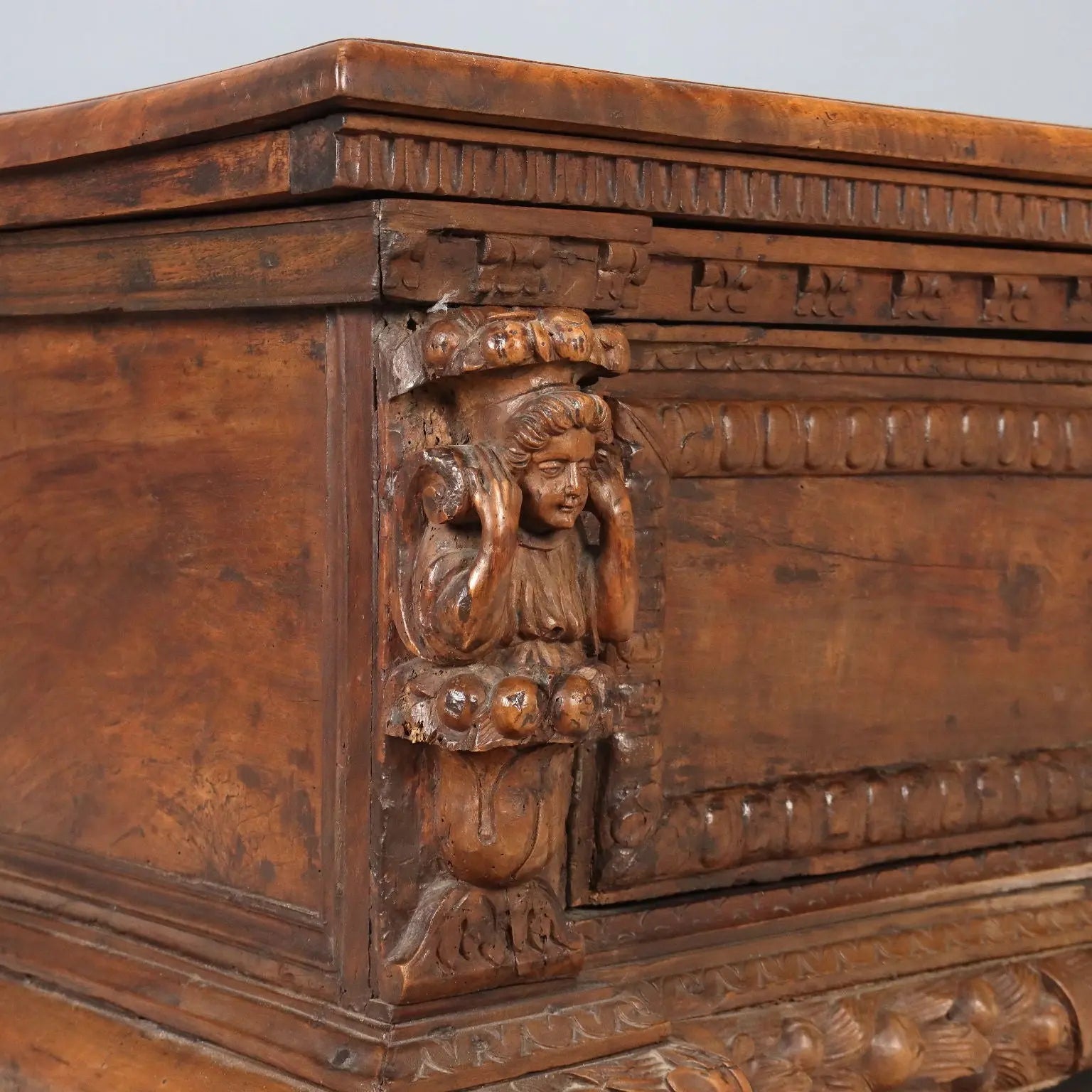 Antique Baroque Chest Walnut Decorations Italy XVIII Century