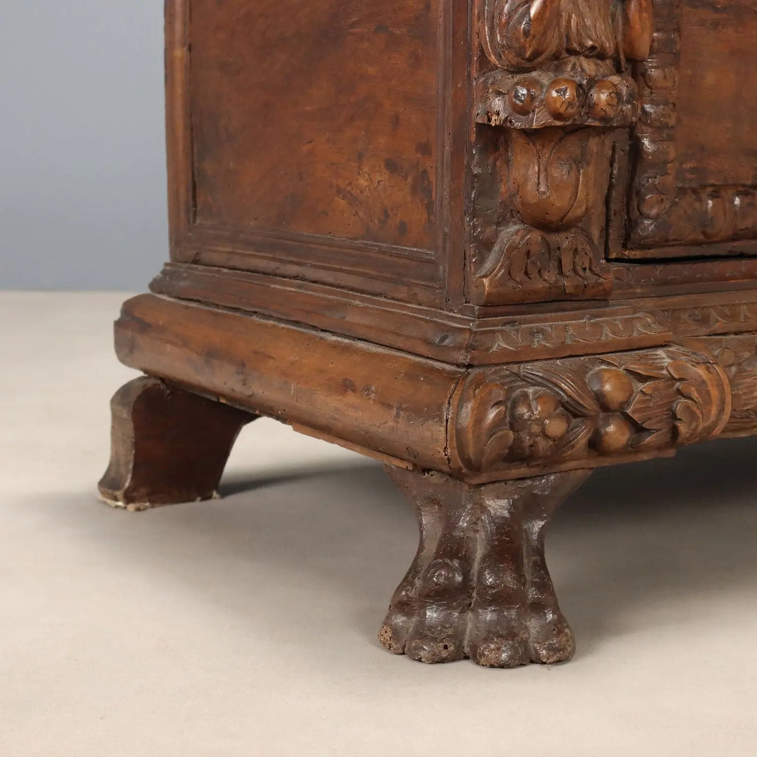 Antique Baroque Chest Walnut Decorations Italy XVIII Century