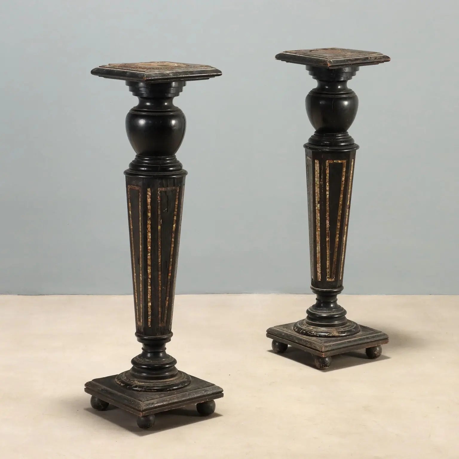 Antique Columns Ebonized Wood Mother of Pearl XIX Century