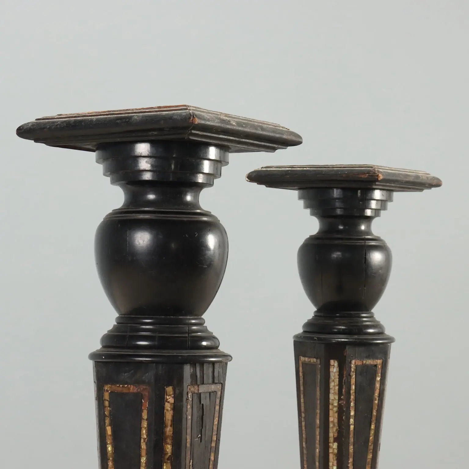 Antique Columns Ebonized Wood Mother of Pearl XIX Century