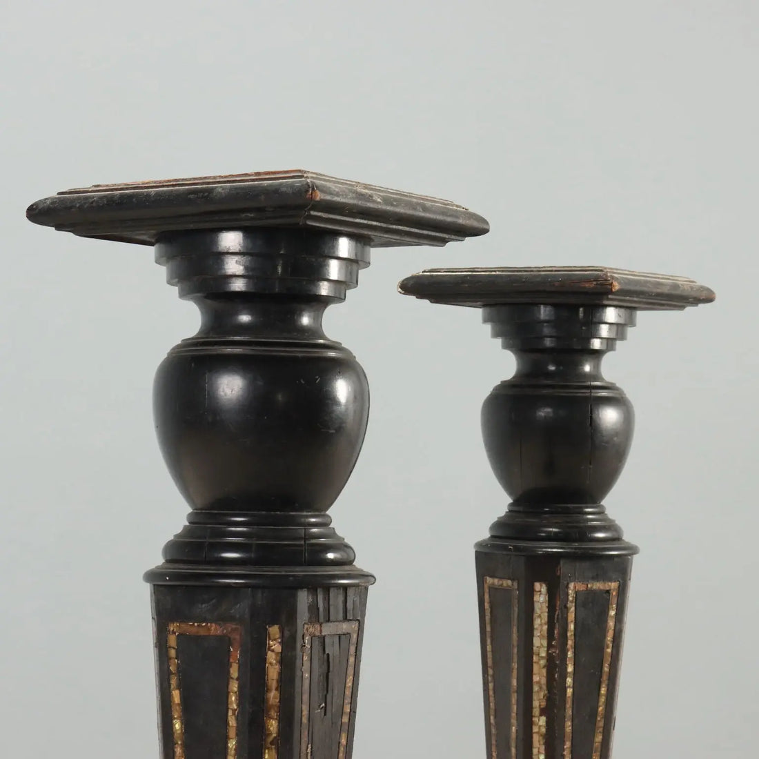 Antique Columns Ebonized Wood Mother of Pearl XIX Century