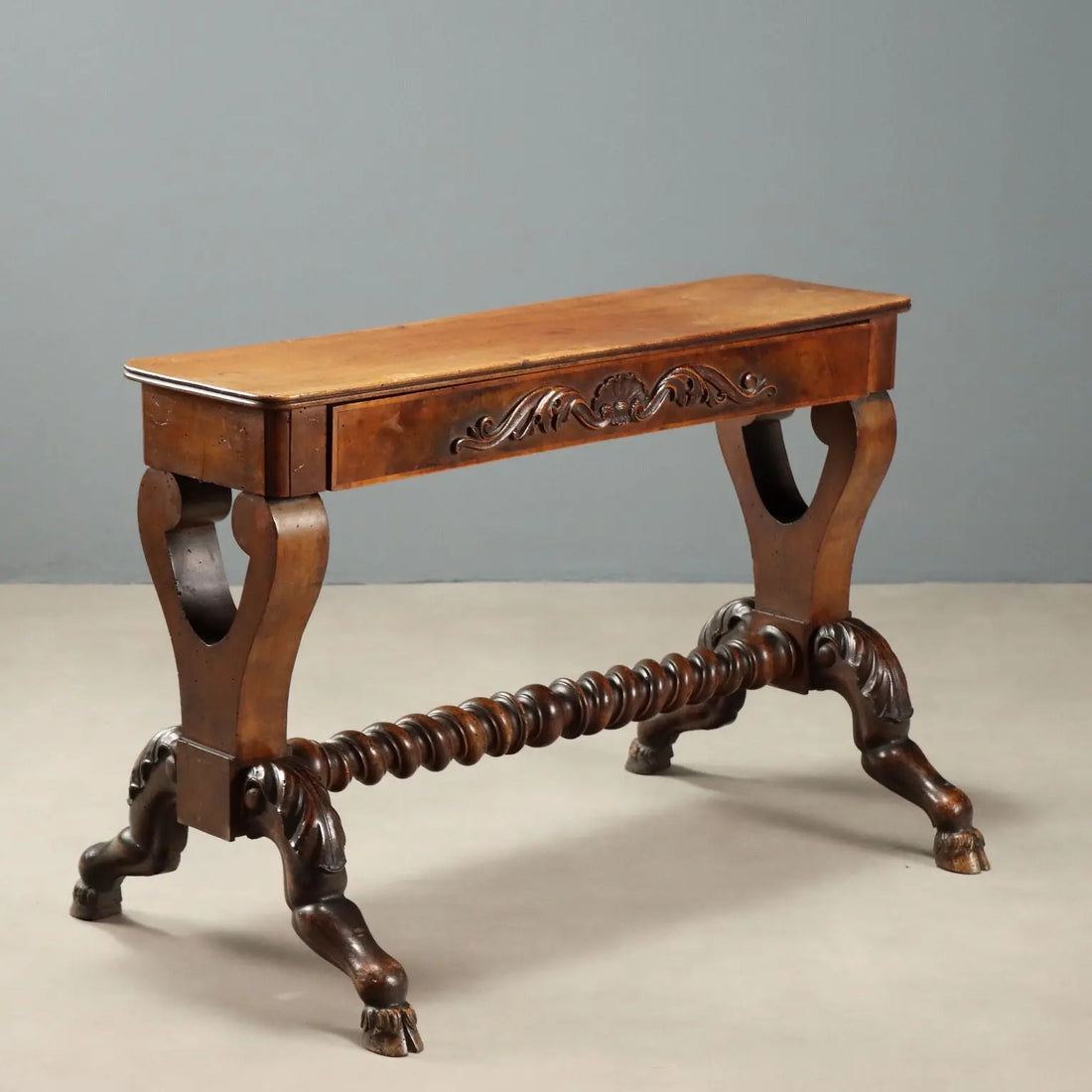Small Antique Table Carved Walnut Italy Mid XIX Century