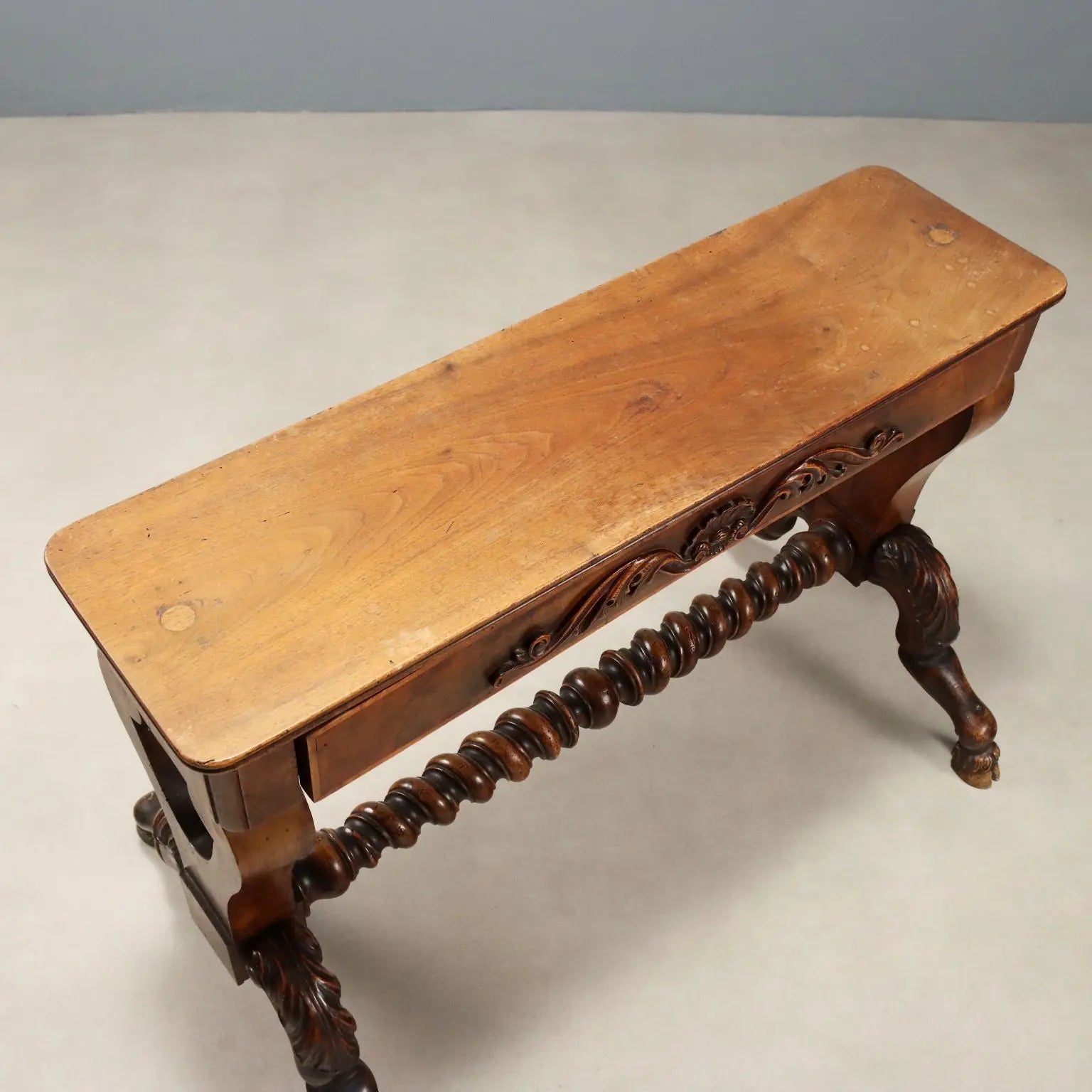 Small Antique Table Carved Walnut Italy Mid XIX Century