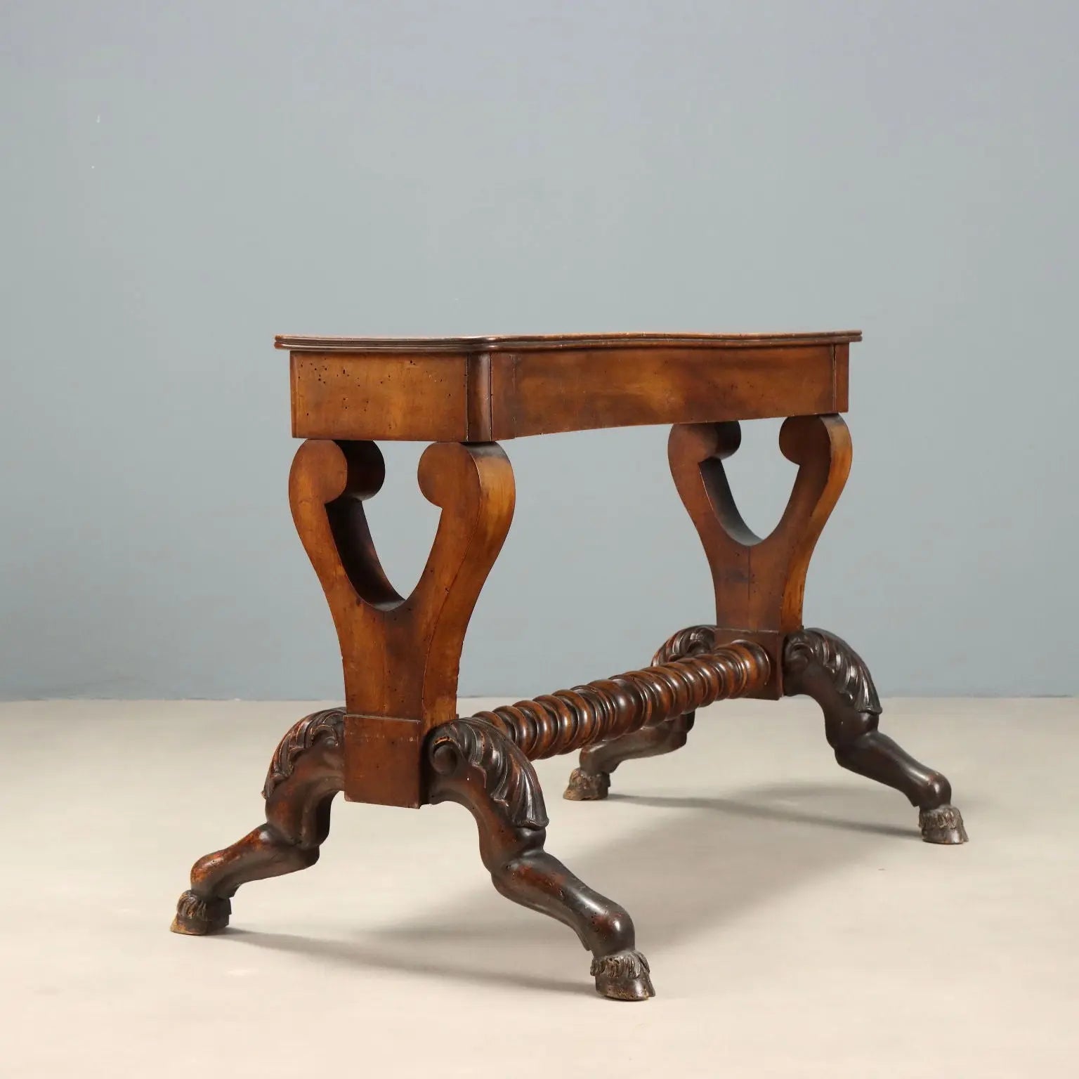Small Antique Table Carved Walnut Italy Mid XIX Century