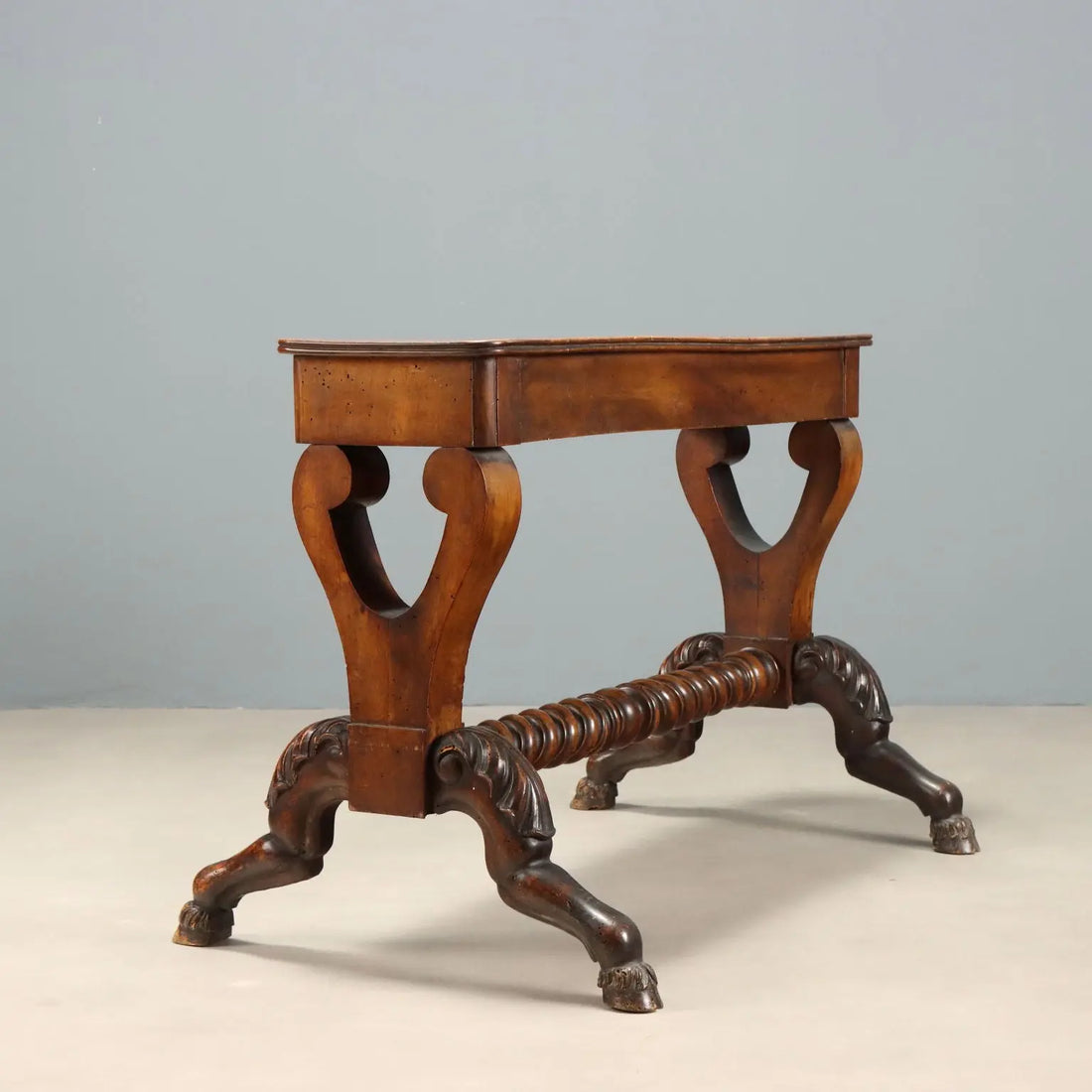 Small Antique Table Carved Walnut Italy Mid XIX Century