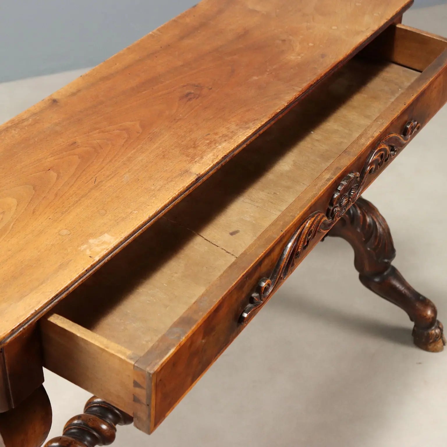 Small Antique Table Carved Walnut Italy Mid XIX Century