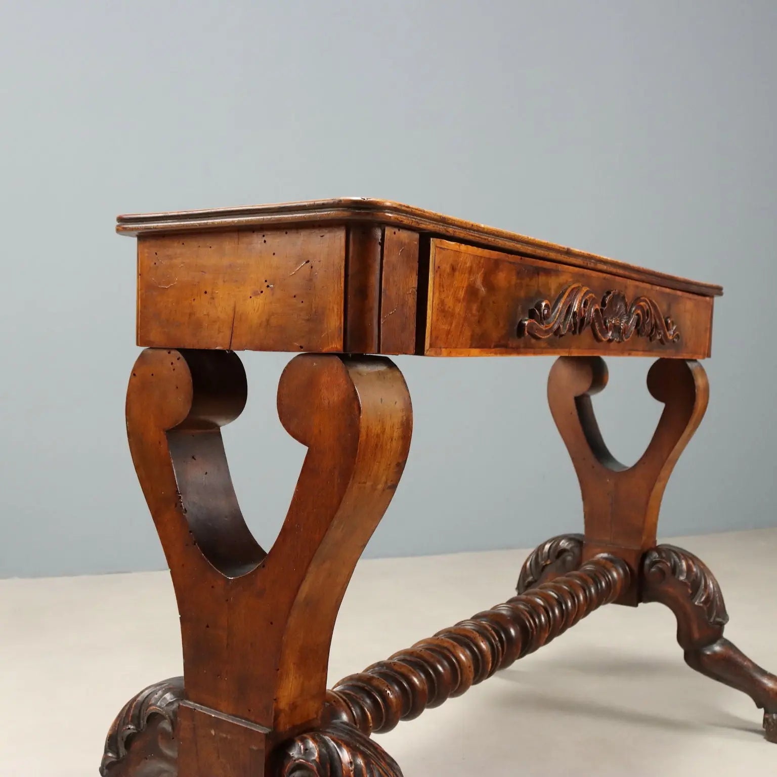 Small Antique Table Carved Walnut Italy Mid XIX Century