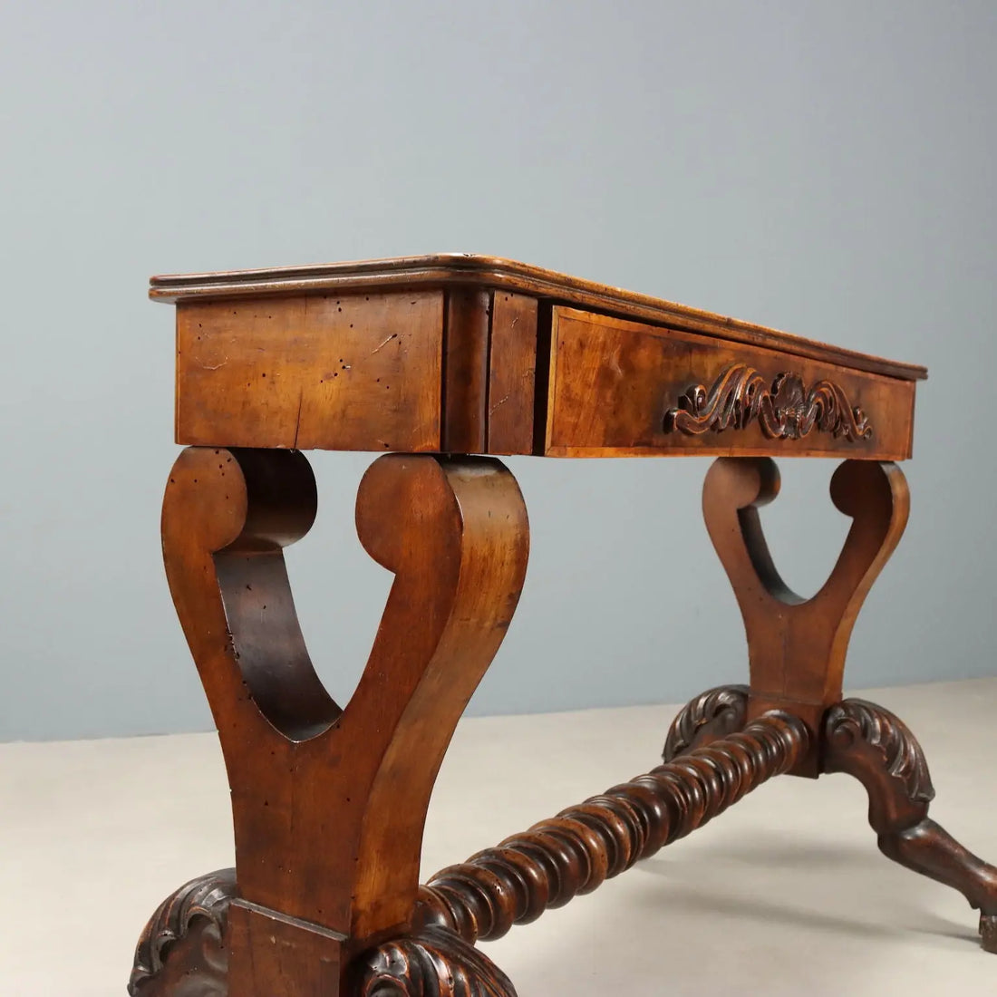 Small Antique Table Carved Walnut Italy Mid XIX Century
