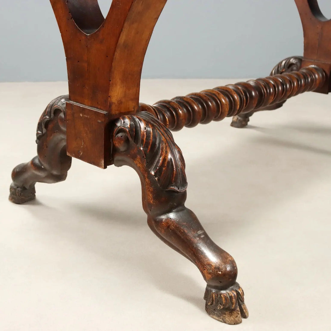 Small Antique Table Carved Walnut Italy Mid XIX Century