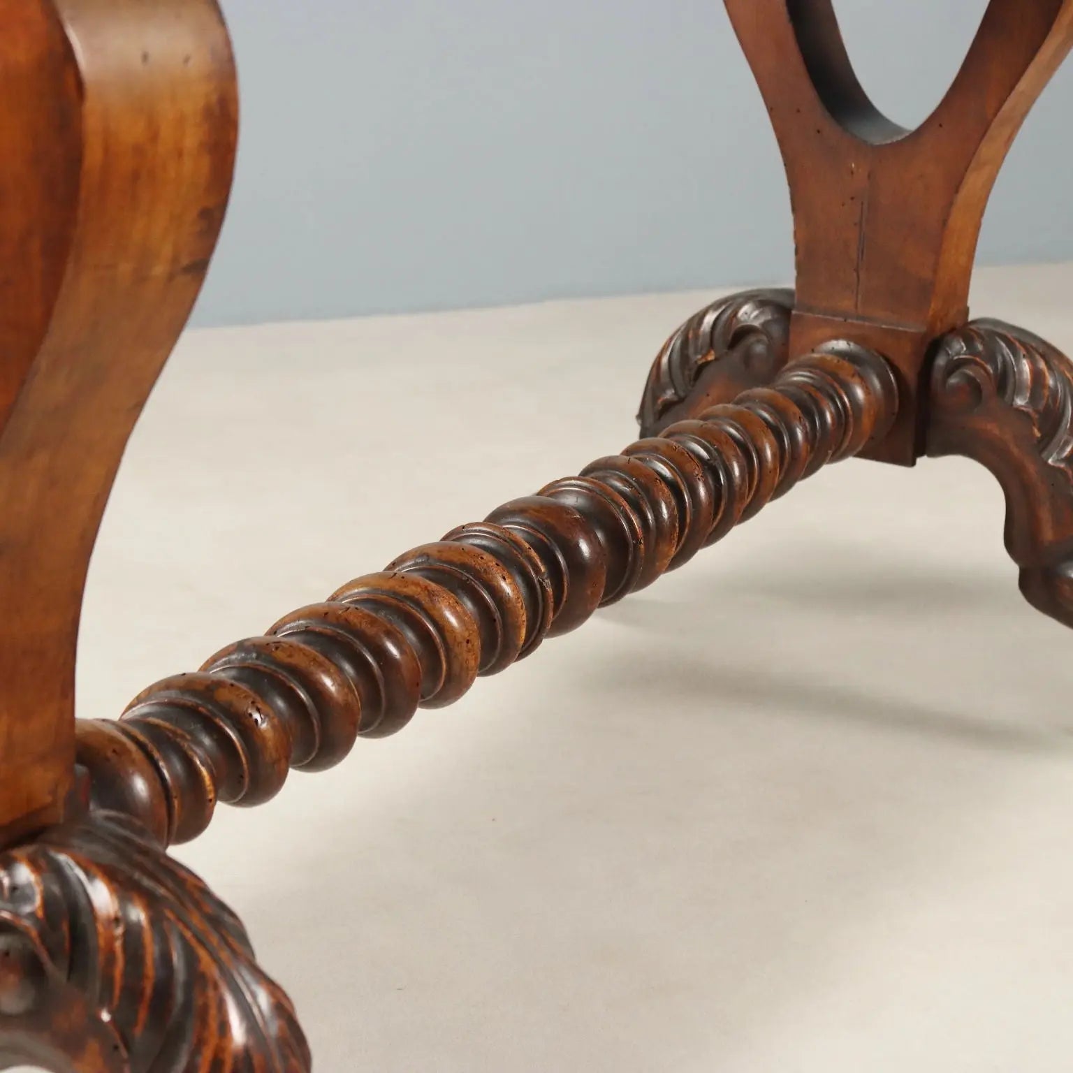 Small Antique Table Carved Walnut Italy Mid XIX Century