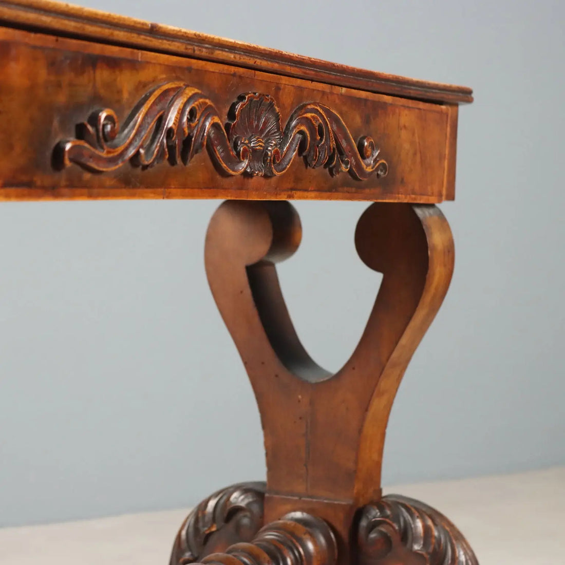 Small Antique Table Carved Walnut Italy Mid XIX Century