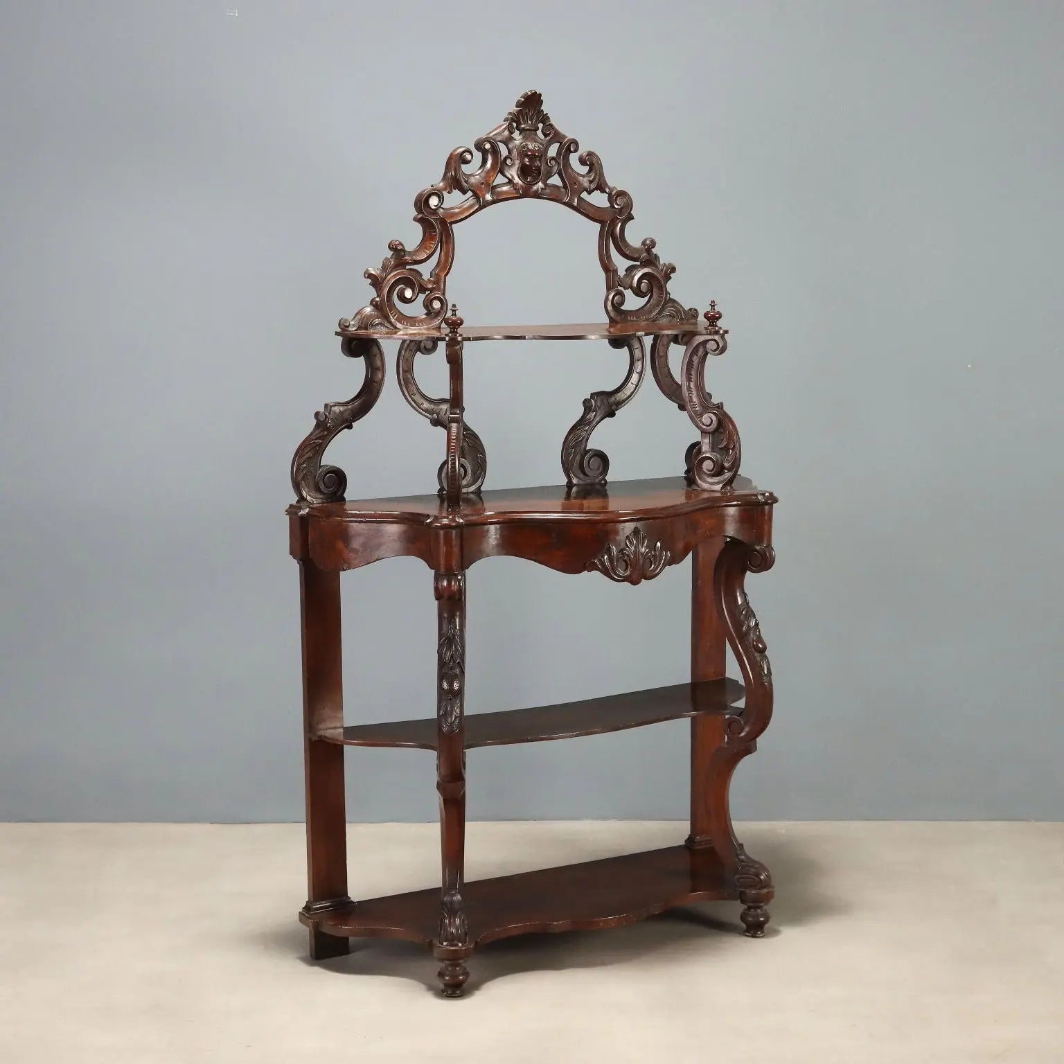 Antique Etagere Louis Philippe Walnut Leafy Carvings XIX Century