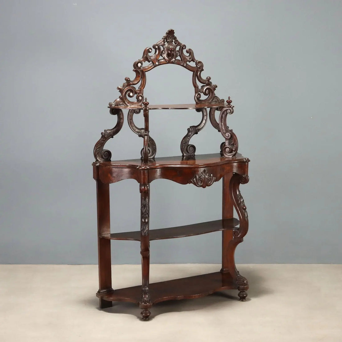 Antique Etagere Louis Philippe Walnut Leafy Carvings XIX Century