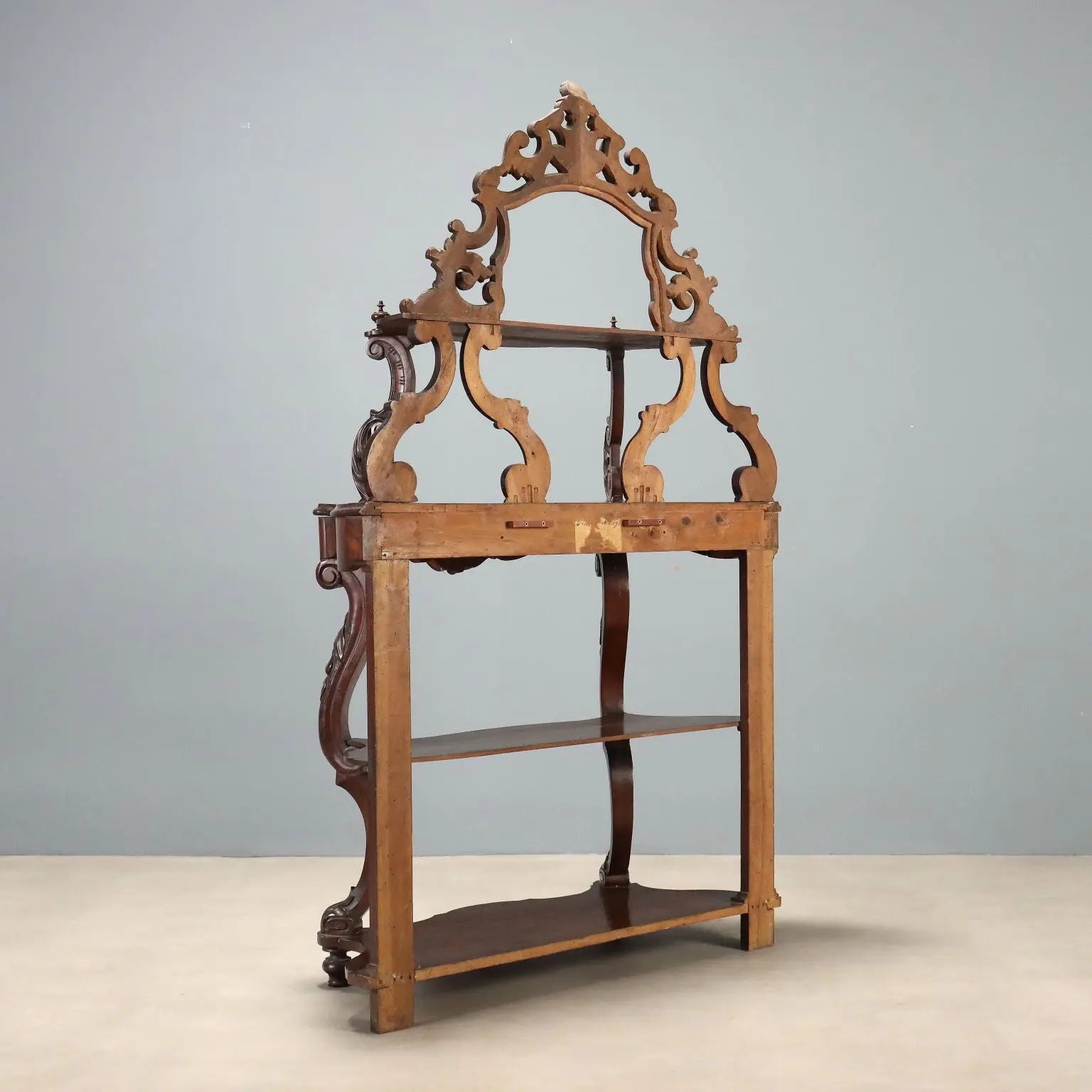 Antique Etagere Louis Philippe Walnut Leafy Carvings XIX Century