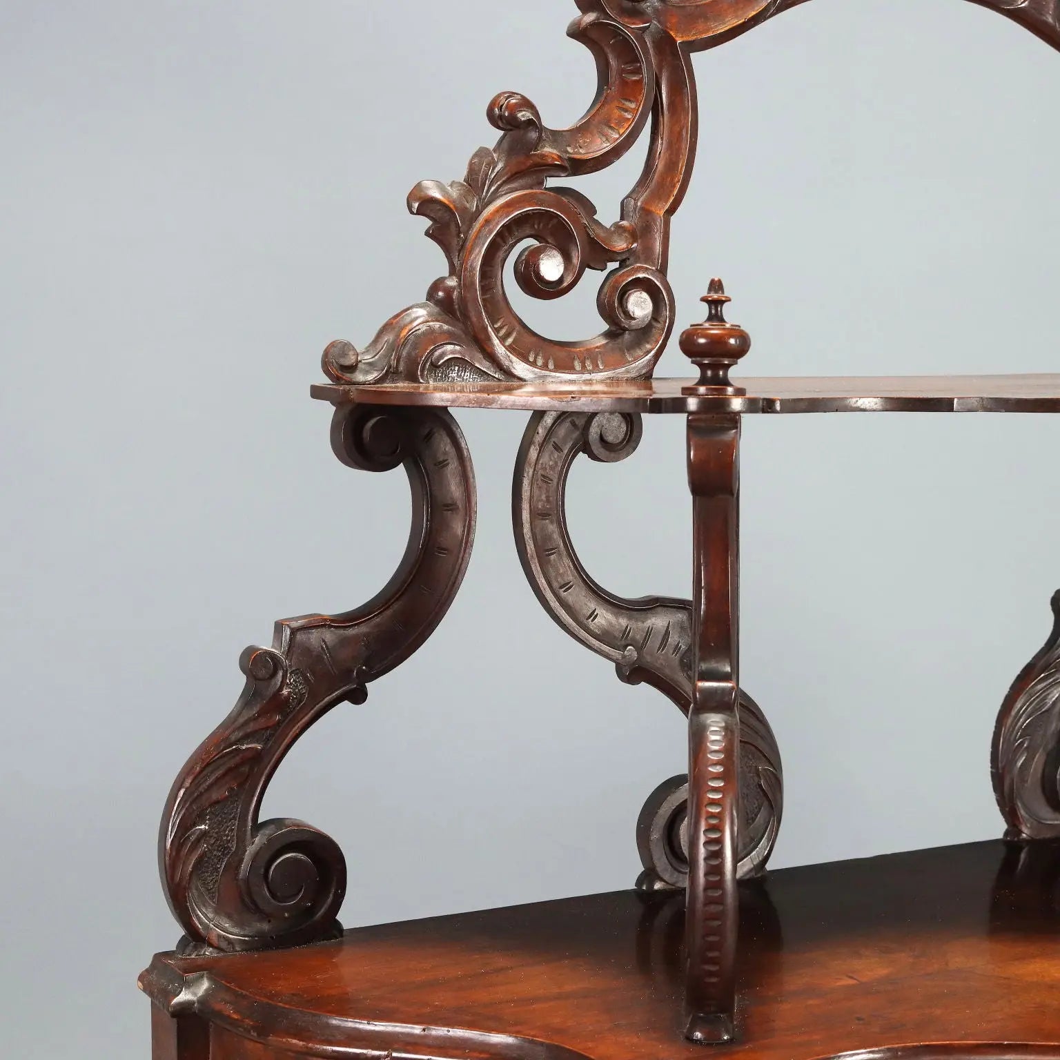 Antique Etagere Louis Philippe Walnut Leafy Carvings XIX Century