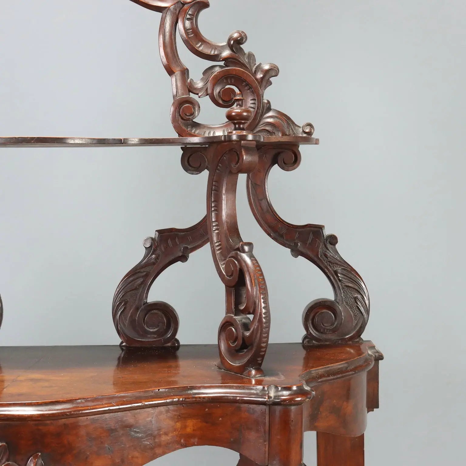 Antique Etagere Louis Philippe Walnut Leafy Carvings XIX Century