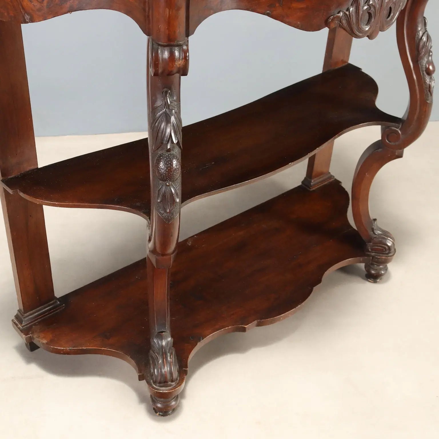 Antique Etagere Louis Philippe Walnut Leafy Carvings XIX Century