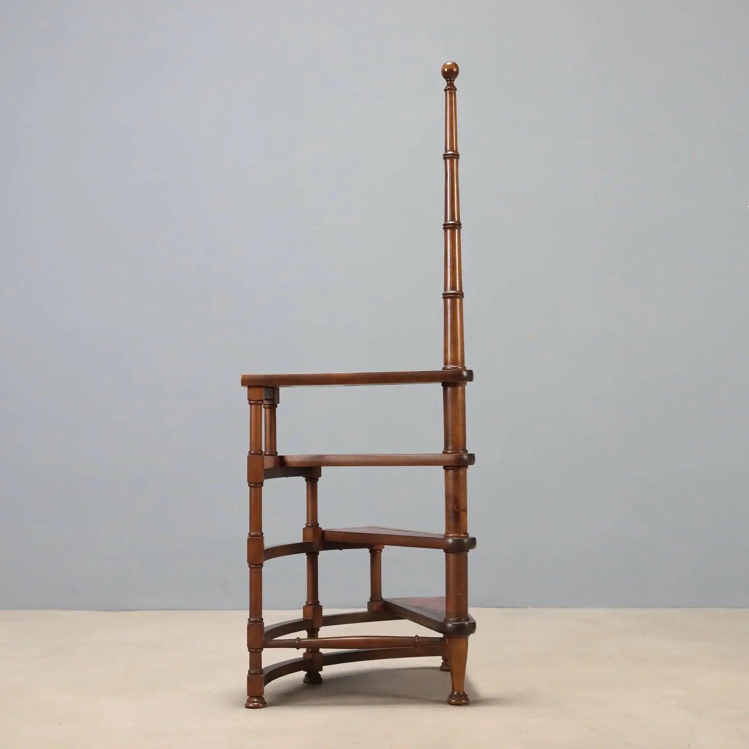 Antique Library Ladder Walnut Painted Beech Italy XX Century